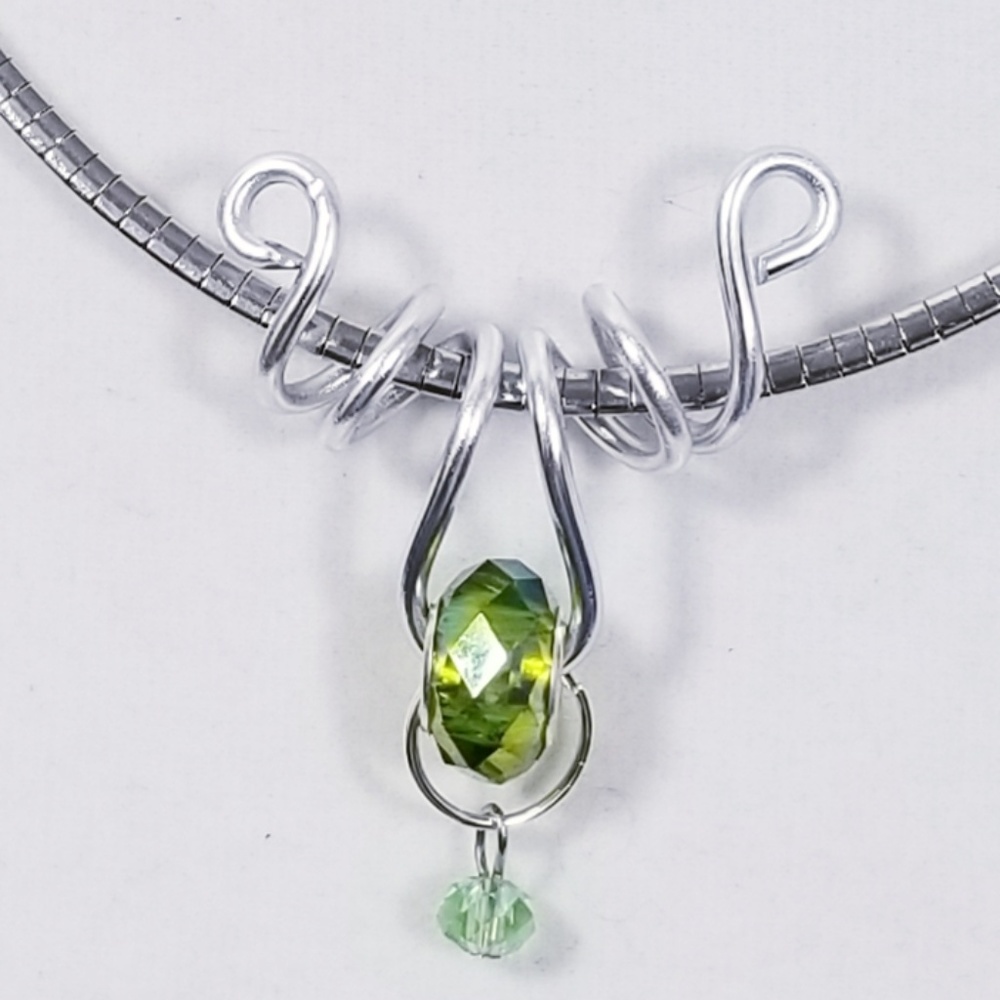 Aluminum Silver Spiral Pendant Lime Green Bead